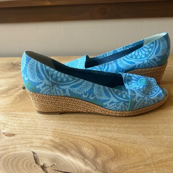 STUART WEITZMAN THEODORA & CALLUM SANDAL 9 ESPADRILLE WEDGE OPEN TOE COASTAL - Picture 2 of 12